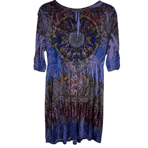 VTG Y2K Apt.‎ 9 Purple Paisley Kaleidescope BabyDoll Dress Metal Bull Ring Sz M - Picture 10 of 11